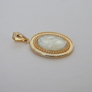 Gold Tone Translucent Celar Glass Cameo Victorian Lady Pendant image 4