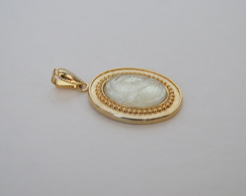 Gold Tone Translucent Celar Glass Cameo Victorian Lady Pendant image 4