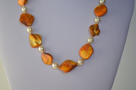 Hand knotted  Orange Color Mother Of Pearl Shell … - image 3