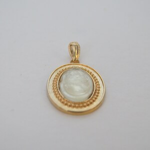 Gold Tone Translucent Celar Glass Cameo Victorian Lady Pendant image 3