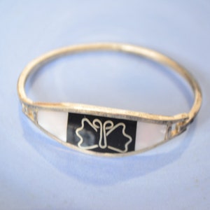 Vintage Native American Butterfly Sterling Silver Mother of Pearl Cuff Bracelet Bangle with Clasp image 3