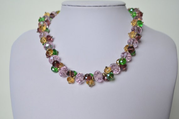 Vintage Sparkling Multi Pink Purple Green Smoky C… - image 1