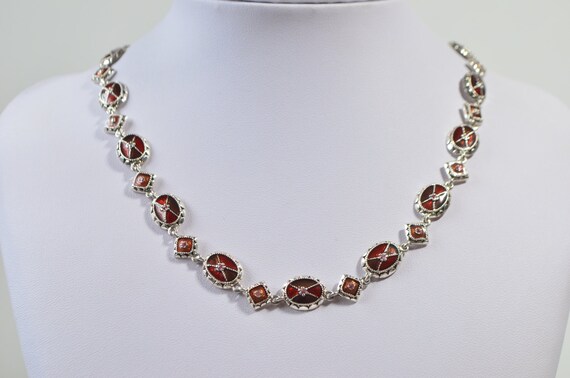 Vintage Translucent Garnet Red Enamel Rhinestone … - image 1