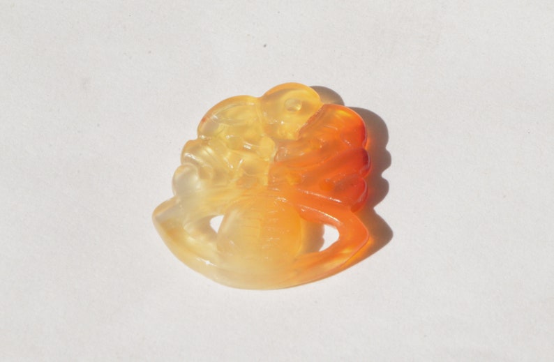 Vintage Natural Genuine Hand Carved Translucent Orange Red Jade Longevity 寿 Shou 作揖 Bow with Hands Held in Front Pendant image 3