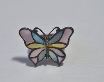 Vintage Sterling Silver 925 Pink Blue Mother Of Pearl MOP Shell Ring Size 8