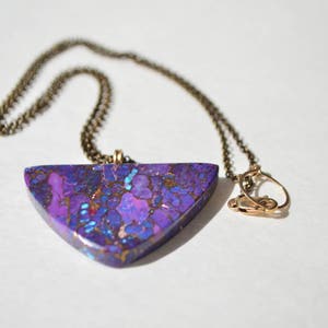 Vintage Gold Filled 14/20 Freeform Purple Blue Turquoise Gold Triangle Pendant Necklace