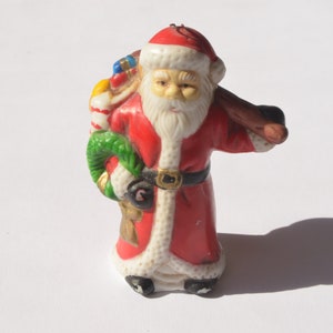 Vintage Christmas Holiday Santa Claus Gift Bag Ornaments -  Hand Painted Collectible Porcelain Ceramic