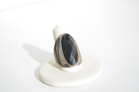 Vintage Large Silver Over Copper Black Onyx Oval … - image 4