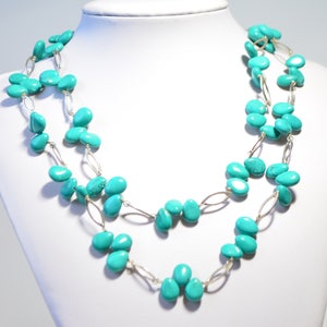 Vintage Coldwater Creek Blue Turquoise Gemtone Bead Sterling Silver Chain Necklace
