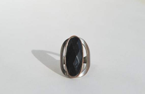 Vintage Large Silver Over Copper Black Onyx Oval … - image 2