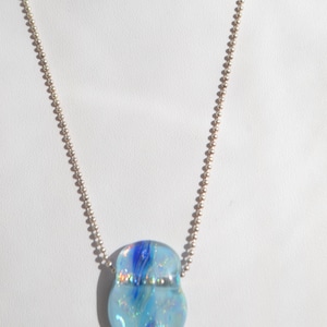 Modern Italian Sterling Silver 925  Blue Foil Murano Millefiori Art Glass Pendant Chain Necklace 19&quot;