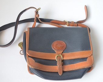 Vintage Dooney and Bourke Blue and Tan medium size crossbody shoulder bag