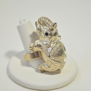Vintage Sterling Silver Elephant Black Onyx Eyes Chunky Ring Size 9.25 Adjustable