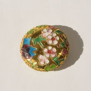 Vintage Gold Gilt Pink Red Green Blue Flower Cloisonne Charm Pendant