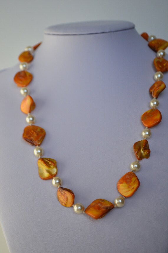 Hand knotted  Orange Color Mother Of Pearl Shell … - image 2