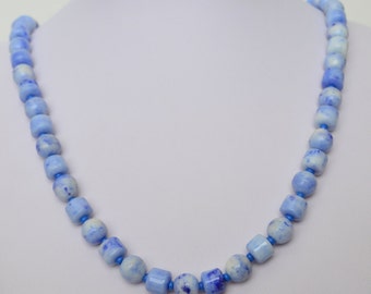 Vintage Porcelain ceramic Sky Blue Beaded Necklace 28"