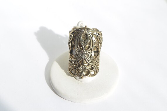 Vintage Victorian Silver Over Brass Filigree Flow… - image 3