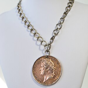 Antique Vintage LOUIS PHILIPPE I Roi Des Prancais Gold Tone Pendant Silver Tone Chain Necklace