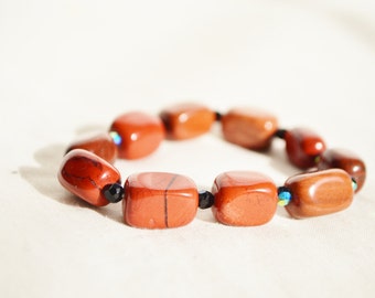 Genuine HEALING RED JASPER Bracelet with Crystal Beads w/ Gift Box