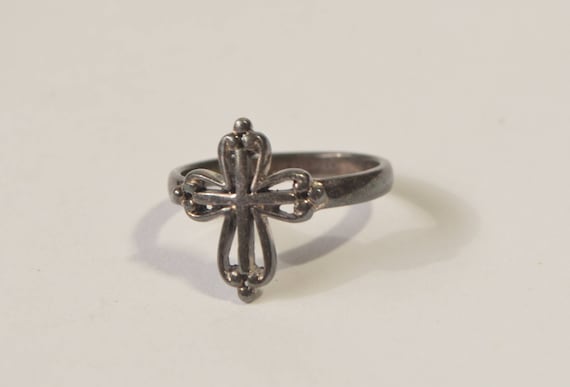 Vintage Thailand CS Sterling Silver 925 Cross Religious Ring Size