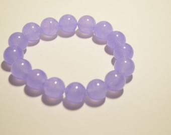 Vintage Genuine Natural Purple Lavender Jadeite Jade Round Bead Stretch Bracelet
