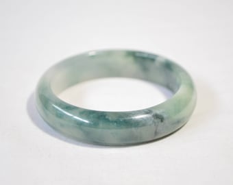 Vintage Certified Natural Genuine Translucent Green White Jadeite Jade Bangle Bracelet 55 mm