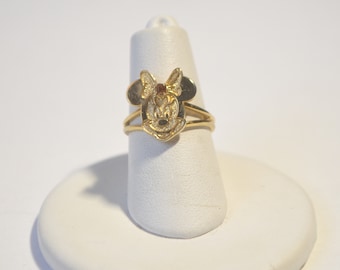 Vintage Gold Plated Genuine Natural Citrine Disney Mickey Ring Size 3.5-6.5 Adjustable