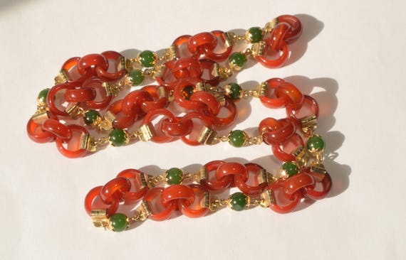 Vintage Natural Genuine Translucent Red Green Jad… - image 9