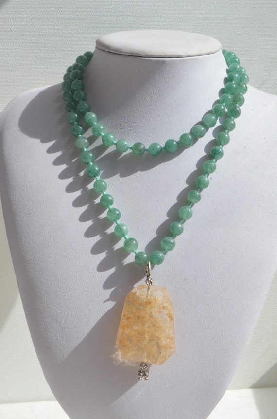 Vintage Natural Genuine Green Jade Yellow Citrine 