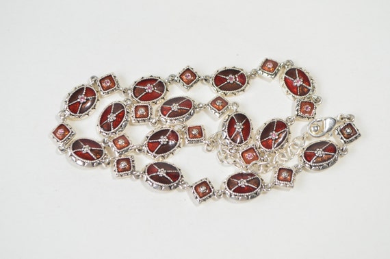 Vintage Translucent Garnet Red Enamel Rhinestone … - image 5