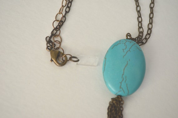 Grayling Signed Handcrafted Turquoise Tassel Pend… - image 5