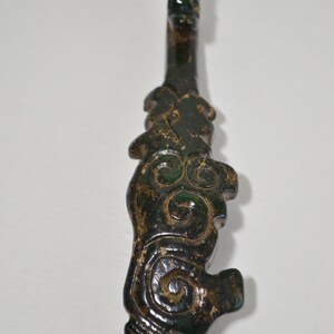 Vitnage Old Hand Carved Green Jade Jadete Dragon Ruyi Belt Buckle