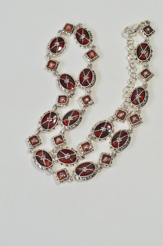 Vintage Translucent Garnet Red Enamel Rhinestone … - image 4