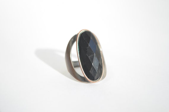 Vintage Large Silver Over Copper Black Onyx Oval … - image 3