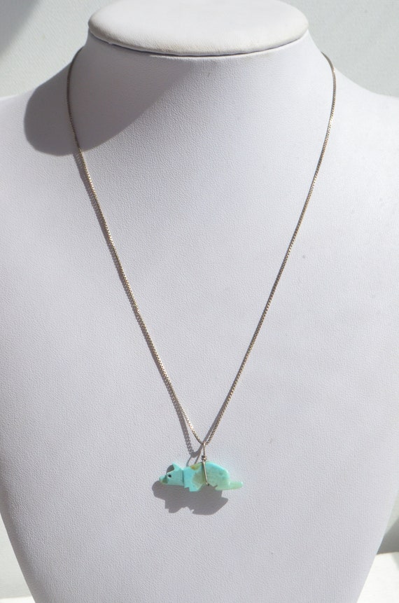 Hand Carved Zuni Native American Turquoise Sterling Silver Necklace Hand Carved Zuni Native American Turquoise Sterling Silver Necklace