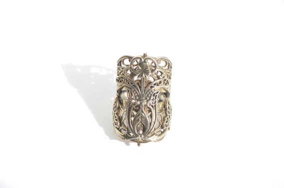 Vintage Victorian Silver Over Brass Filigree Flow… - image 1