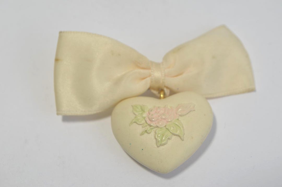 Vintage Resin Plastic Pink Rose Flower Floral Heart Bow Pin Brooch - Etsy