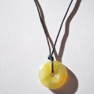 Vintage Natural Genuine Translucent Green Orange Jadeite Jade Donut Pendant Necklace