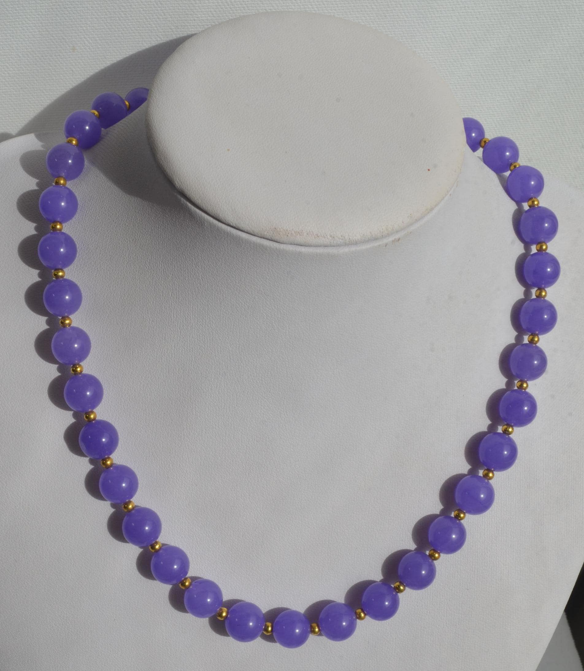 Vintage Natural Genuine Lavender Purple Jade Jadeite Gold Plated