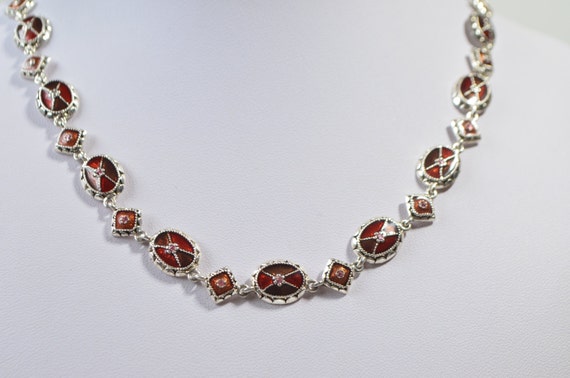 Vintage Translucent Garnet Red Enamel Rhinestone … - image 2