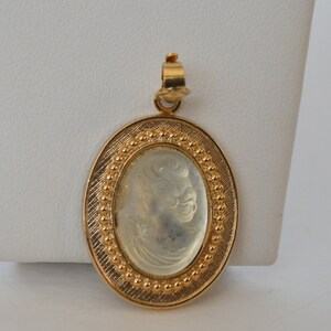 Gold Tone Translucent Celar Glass Cameo Victorian Lady Pendant image 2