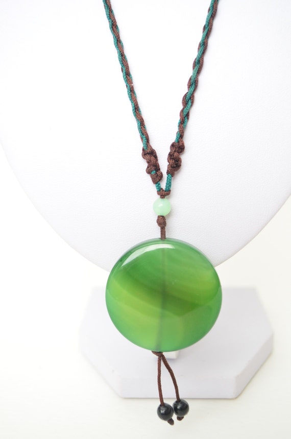Vintage Green Lace Agate Jade Gemstone Rope Neckl… - image 3