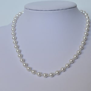 Sterling Silver 925 Marked Clasp Pearl Faceted Crystal Bead 16&quot; Necklace