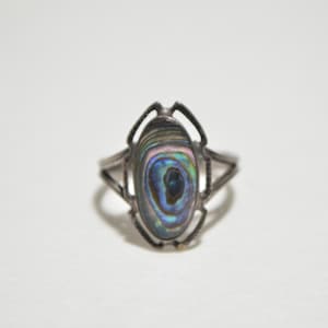 Vintage Sterling Silver Paua Shell Abalone Ring Size 4.5