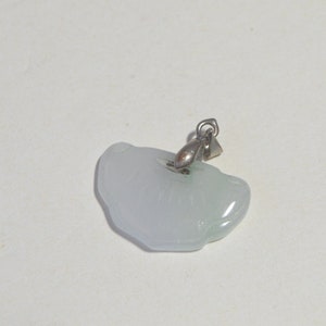 Vintage Natural Genuine Translucent Green Jadeite Jade 18K GP White Gold Plated Fan Pendant