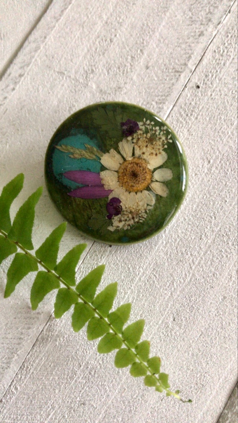 Ceramic Statement Jewelry Pressed Flower Brooch Boho