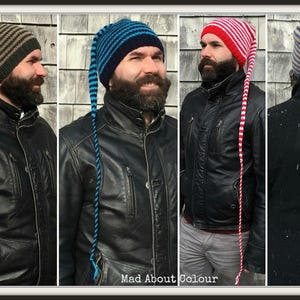 Adult Kid Stocking Hat PaTTeRN KNiTTING TUTORiAL Toddler Teen Stripe CHRiSTMaS ToQUE PHoTO PRoP Long Tail Santa Elf Beanie PDF PaTTeRN S M L