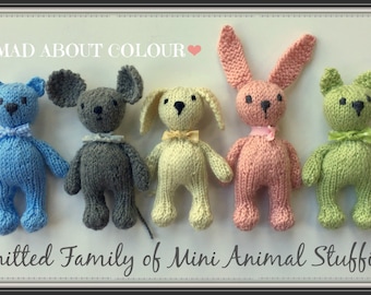 Mini Animal Stuffies KNiTTING PaTTERN Small Teddy Bear, Bunny Rabbit, Kitty Cat, Puppy Dog, Mouse Stuffed Toy KNiT PDF PaTTeRN TuTORiAL ONLY