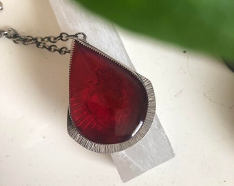 Red Amber Pendant Necklace made with Silver
