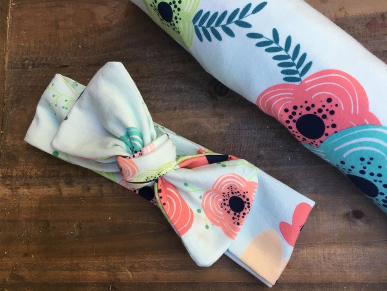 Floral Baby Swaddle Blanket and Headband Set / Knit Swaddle/ Etsy